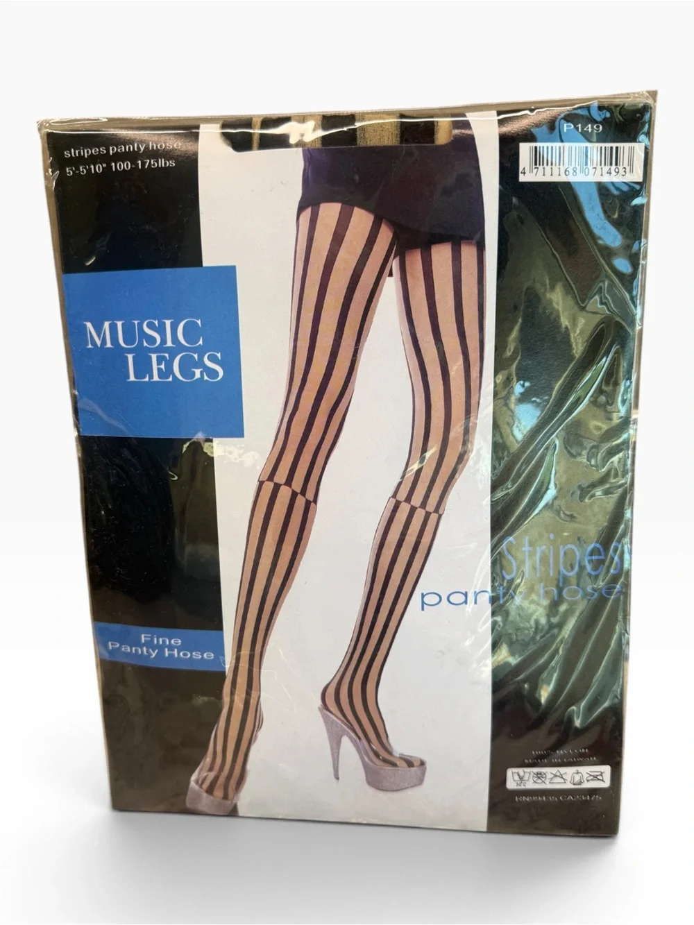 Music Legs Stripes Sheer Pantyhose P149 OS Fits 5’-5’10” 100-175lbs Tan/Black
